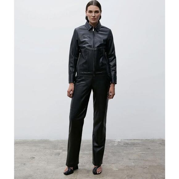 Paris Georgia Tia Lamb Leather Pants in Black S - Picture 2 of 5